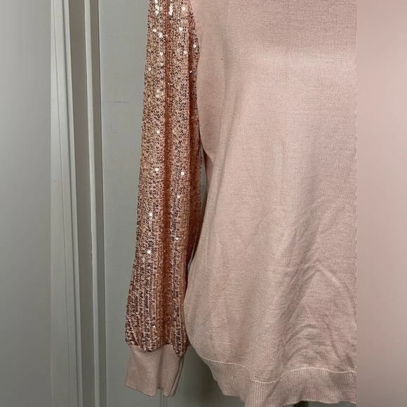 Adrianna Papell Sweater‎ with puffy sequence long sleeves, Antique Rose, XL. - Picture 7 of 9